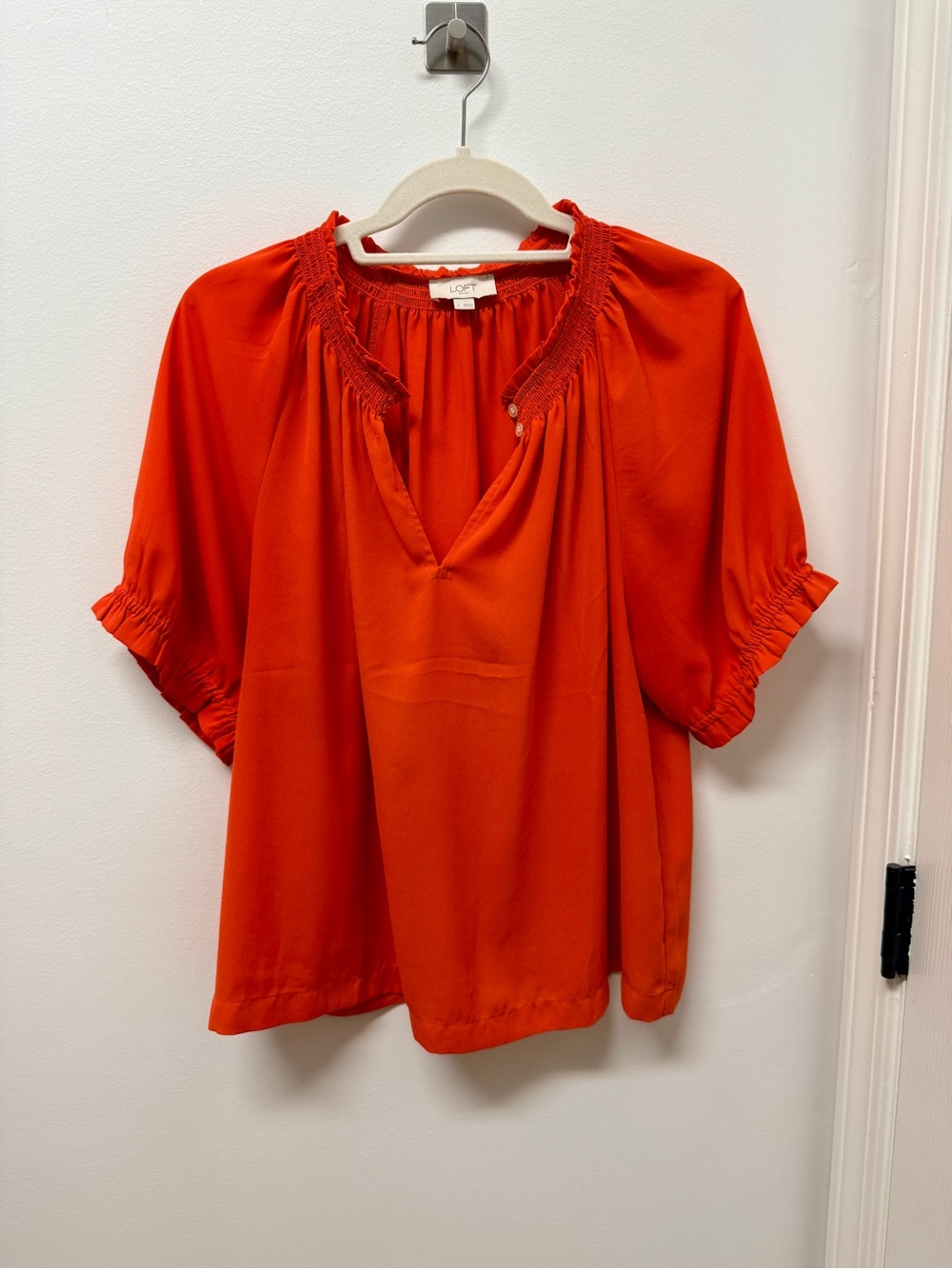 LOFT Coral Short-Sleeve Peasant Blouse
